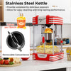 Theater style countertop popcorn maker in red with a 19 oz stainless steel kettle for easy cleaning and fast serving.