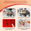 Popcorn maker with stainless steel kettle, showing kernel addition, oil pouring, and one-touch operation for easy use.