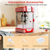 Theater style countertop popcorn maker in red with stainless steel kettle, ideal for quick and easy popcorn preparation.