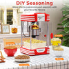 Theater style countertop popcorn maker in red with stainless steel kettle, perfect for customizing popcorn flavors at.