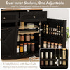 Tilt out trash can cabinet in black with adjustable shelf and side shelves, ideal for storing utensils and seasonings.