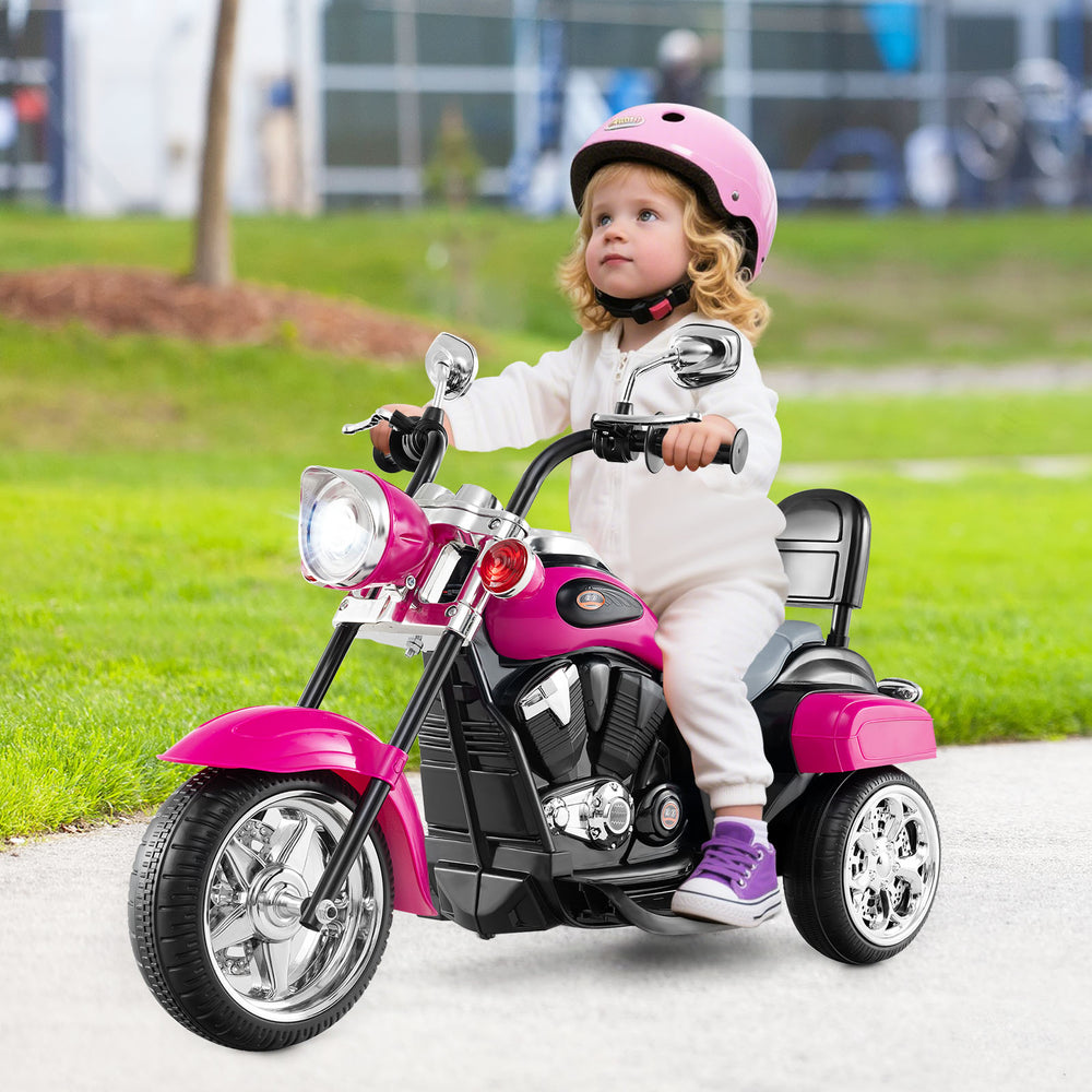 6V Powered Toddler 3-Wheel Motorbike Ride On Toy with Horn and Headlight-Hot Pink - Gallery View 1 of 10