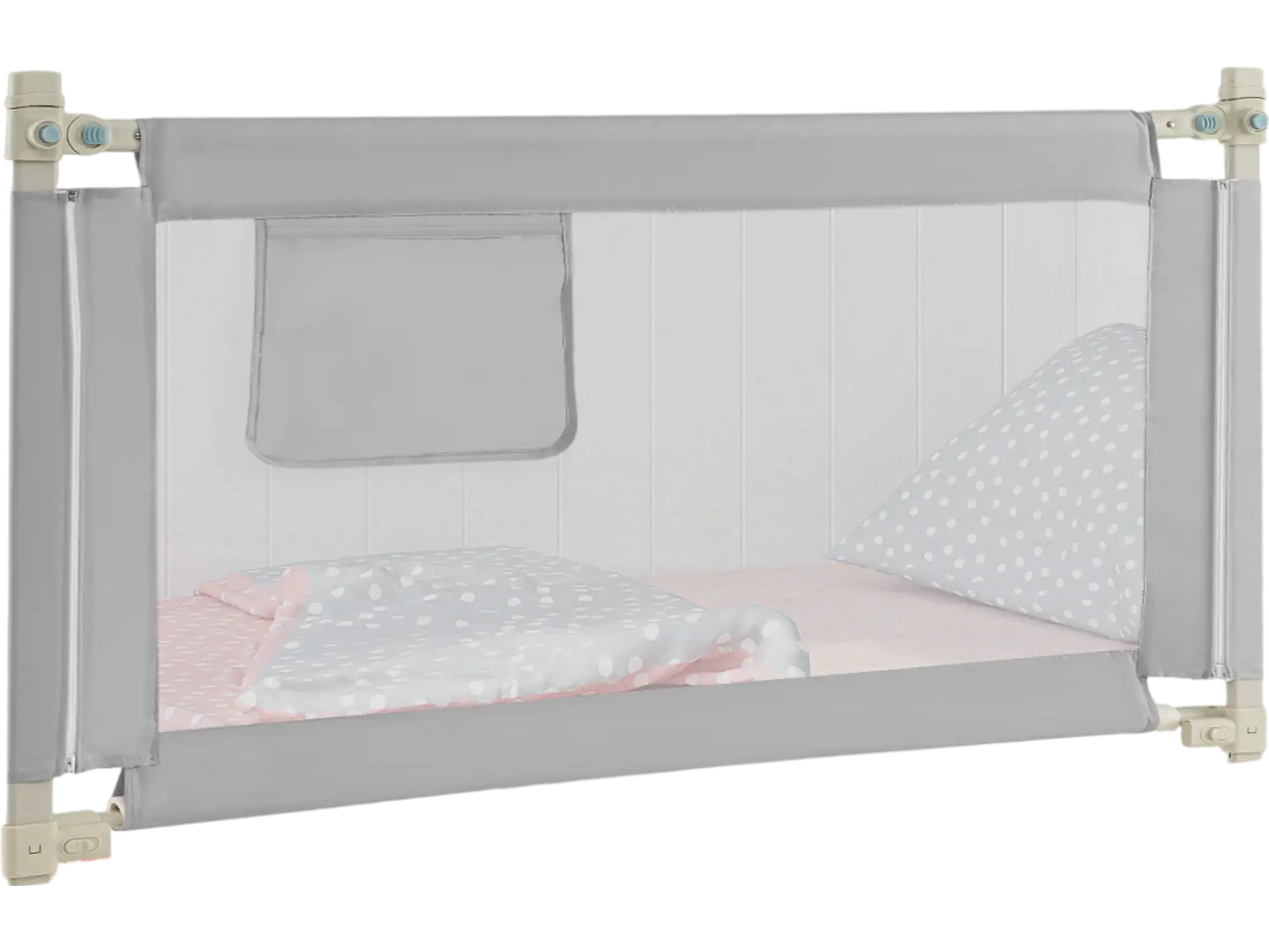 Costway Toddler Bed Rail Guard w/ Side Pocket 24 Adjustable Heights Gray 68951342 New