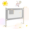 Toddler bedrail in gray with side pocket, featuring 24 adjustable heights for safety and convenience in various bed.