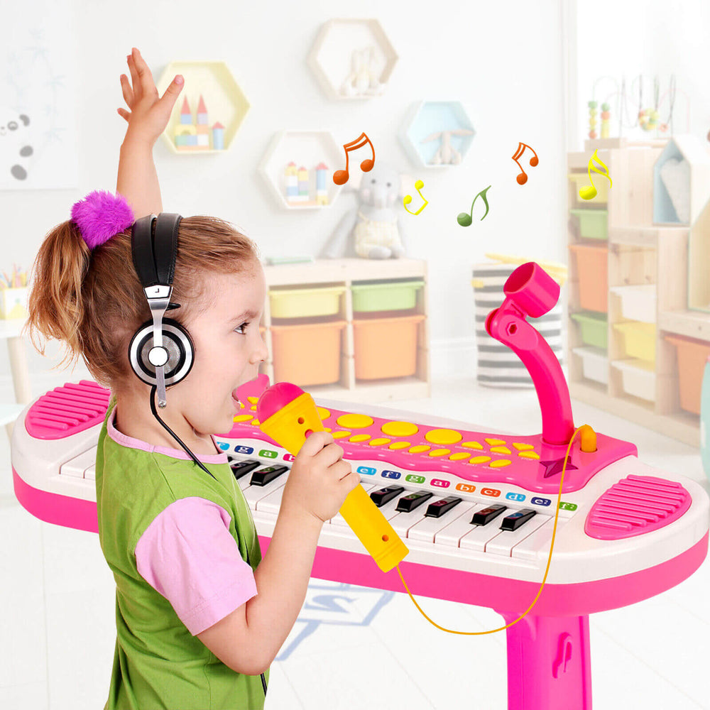 31-Key Kids Piano Keyboard Toy with Microphone and Multiple Sounds for Age 3+-Pink - Gallery View 1 of 10
