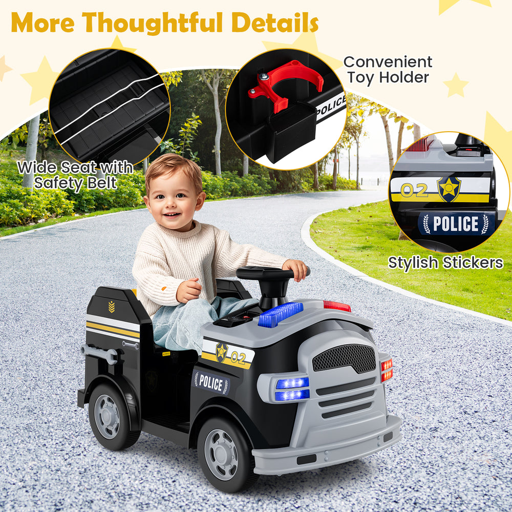 Toddler fire toy car with wide seat, safety belt, and convenient toy holder for ages 37-95 months, designed for fun and.