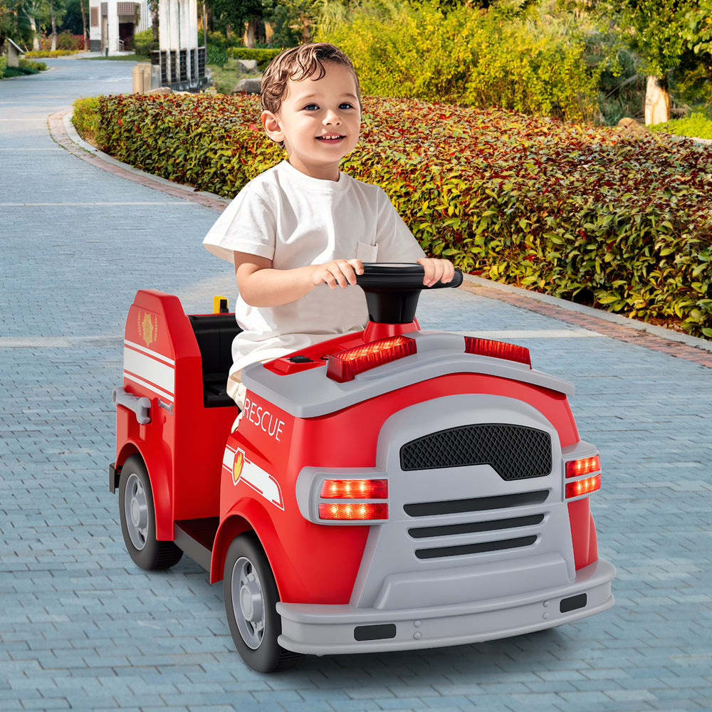 12V Toddler Fire Toy Car with Shovel and Wrench for Ages 37-95 Months-Red - Gallery View 1 of 10
