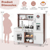 Kids kitchen playset dimension chart showing height, width, and depth for perfect fit in play areas for children.