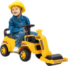Toddler ride-on car in yellow with adjustable roller, under-seat storage, and stable treaded wheels for outdoor fun.