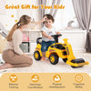 Toddler ride-on car in yellow with adjustable roller, under-seat storage, and comfortable backrest for kids' play.
