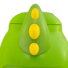 Cute green dinosaur ride-on toy with yellow buttons, featuring lights and sounds for toddlers' fun and safety.