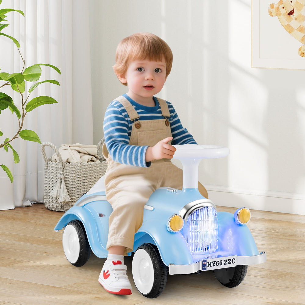 Toddler Ride on Toy Classic Sliding Car with Horn and LED Headlight-Blue - Gallery View 1 of 11