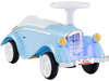 Classic blue toddler ride-on toy car with horn, LED headlights, and under-seat storage for safe indoor and outdoor fun.