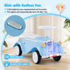 Toddler ride-on toy classic sliding car in blue with horn sound, LED headlights, and under-seat storage for fun riding.