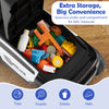 Under-seat storage of the black toddler sliding car filled with toys and snacks for organized playtime fun.