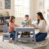 Toddler table set with bear-shaped chairs, featuring a reversible chalkboard and whiteboard for creative play.
