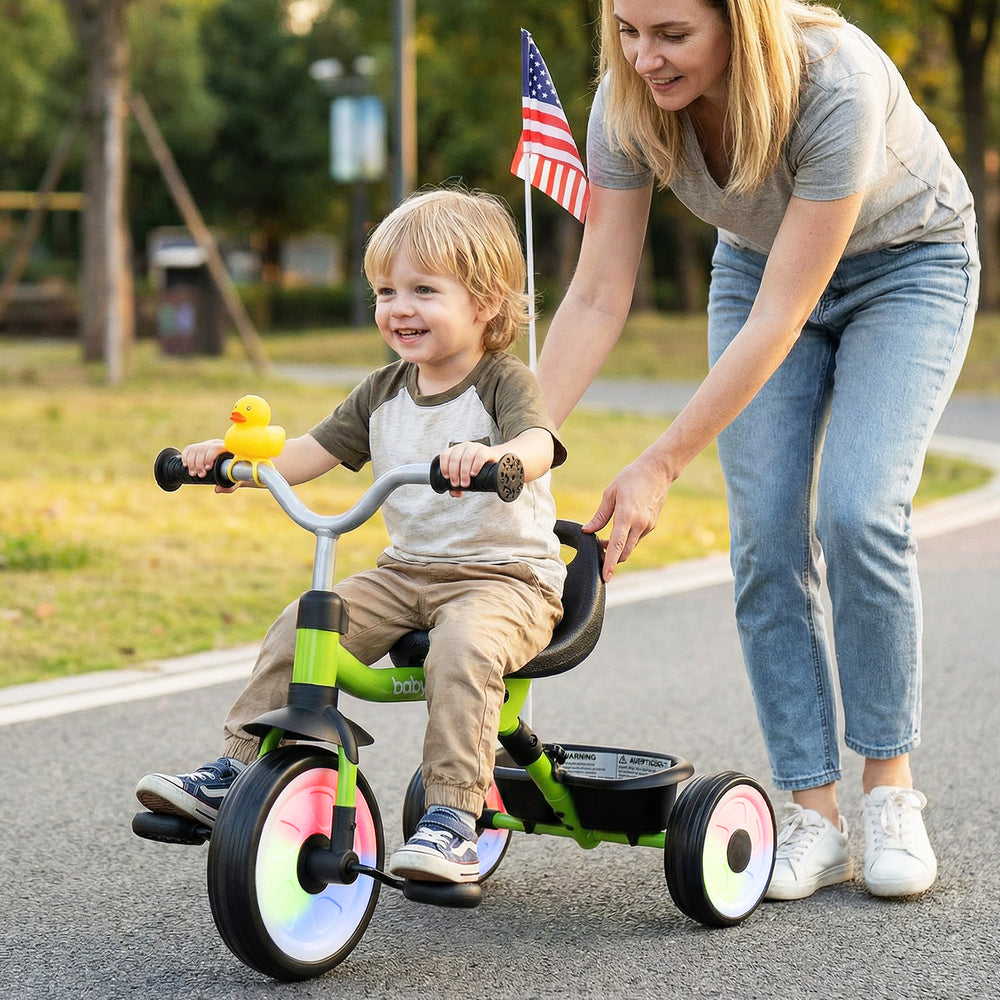 Toddler Tricycle with 3-Position Seat and Storage Basket for Kids-Green - Gallery View 1 of 11
