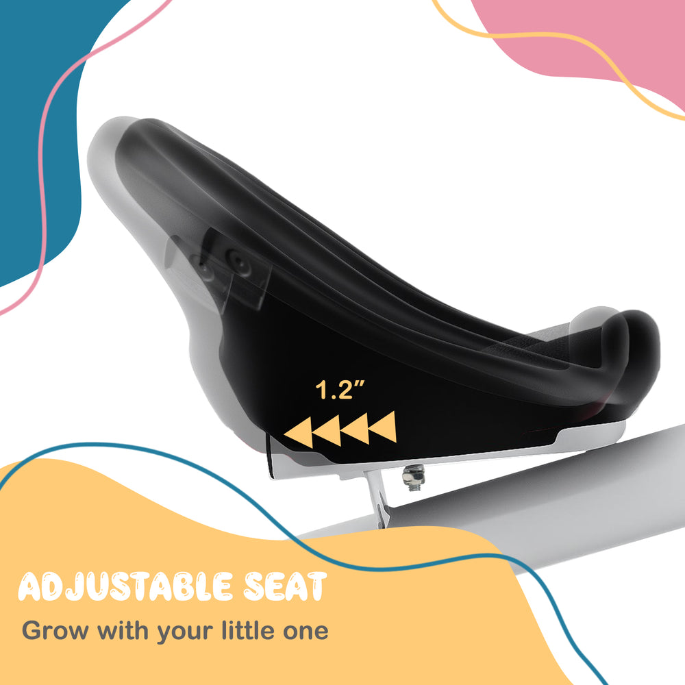Adjustable seat of the toddler tricycle, featuring a 1.2" height adjustment for growing children aged 1.5-5 years.