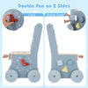 Toddler wooden push walker featuring a clock and shape sorter on each side, promoting walking and creativity.