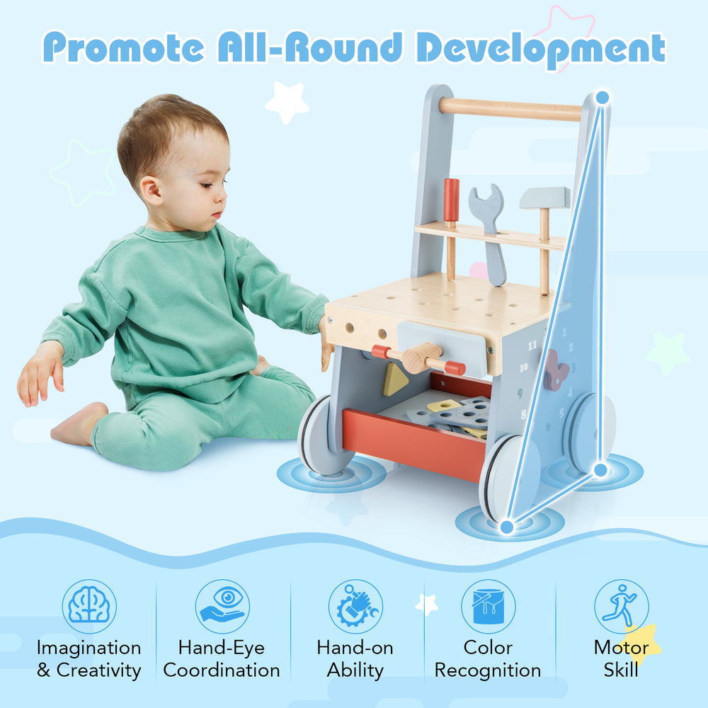 2-in-1 toddler wooden push walker with a well-designed wheelbase, promoting correct walking and creativity with mini.