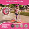 Pink toddler kick scooter with LED light-up wheels, wide anti-slip deck, and 3-wheel design for stability on various.