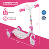 Pink toddlers kick scooter with LED light-up wheels, 3-wheel design, and wide anti-slip deck for stability and safety.