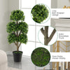 45-inch artificial boxwood topiary ball tree with lush PE leaves and solid trunk, perfect for home or office decor.