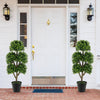 Two 45-inch artificial boxwood topiary ball trees with lush green leaves, placed on a front porch for decorative appeal.