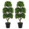 Lush 45-inch artificial boxwood topiary ball tree with a solid trunk and vibrant faux grass, perfect for home decor.