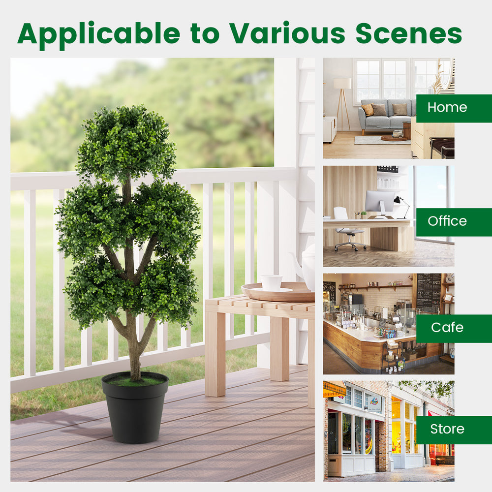 45-inch artificial boxwood topiary ball tree with lush PE leaves and a stable cement-filled base, ideal for home or.