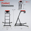 Topside automotive engine creeper dimensions showing adjustable height, sturdy metal construction, and tool pouch for.