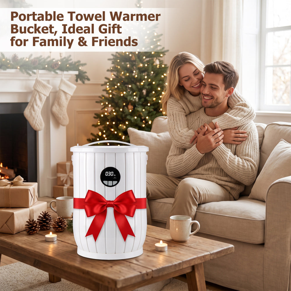 Portable towel warmer bucket with 5Gal capacity, fast heating, and fragrance tray for a cozy home experience.