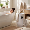 Towel warmer bucket in white with a digital display, 5Gal capacity, and adjustable timer for customized heating.