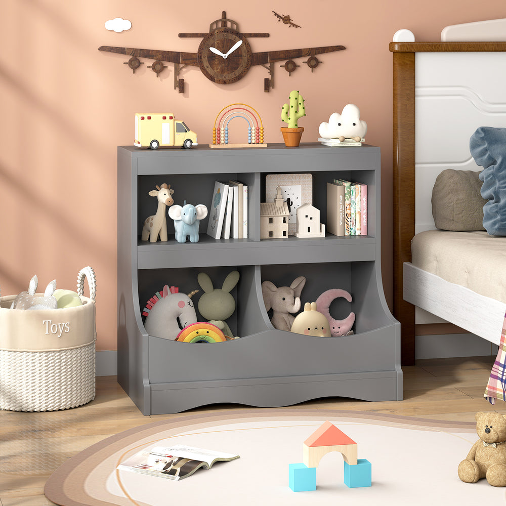 Toy Storage Organizer 4-Cubby Kids Bookcase for Toys and Books-Gray - Gallery View 1 of 10