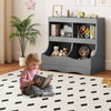 Gray toy storage organizer with 4 cubbies, perfect for kids' books and toys, placed in a playroom setting.