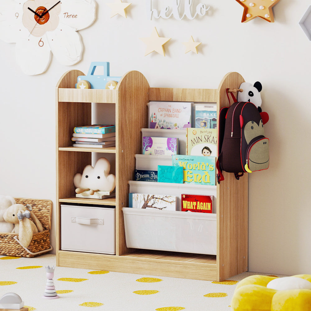 Toy Storage Organizer with 4-Tier Sling Shelves-Natural - Gallery View 1 of 11