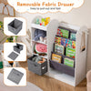 Toy storage organizer with 4-tier sling shelves and removable fabric drawer for easy cleanup, ideal for kids' play.