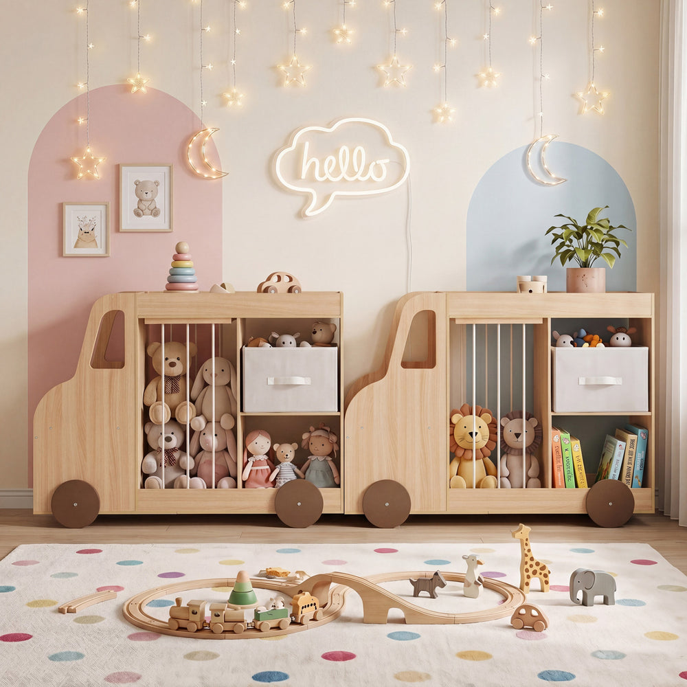 Toy Storage Organizer with Stuffed Animal Storage Fabric Drawer and Universal Wheels-Natrual - Gallery View 1 of 10