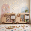 Toy storage organizer in car shape with open shelves and fabric drawer, ideal for playroom and nursery use.