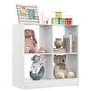 4-cube kids bookcase in white showcasing toys and books, designed for stability and clutter-free organization.