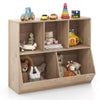 5-cube wooden kids toy storage organizer in natural finish, featuring 3 small and 2 large cubes for safe, classified.