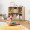 5-cube wooden kids toy storage organizer in natural finish, designed for safe and easy access to toys and books.