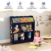 Kids toy storage organizer in navy with bookshelves and cabinet, offering ample storage for toys and books in.
