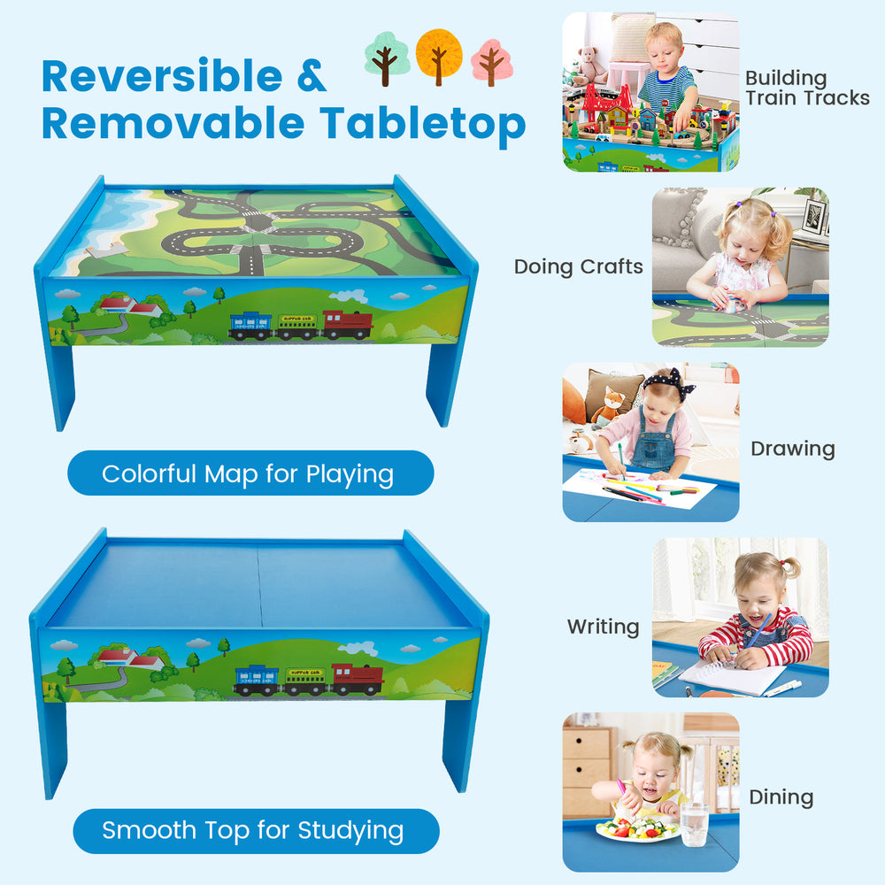 Reversible and removable tabletop for kids, featuring a colorful map for play, drawing, and studying activities.