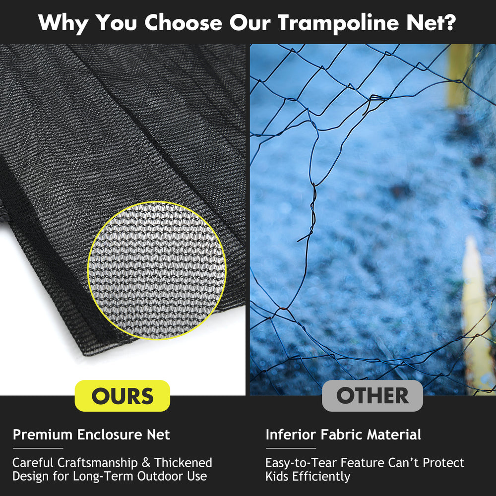 Premium PE trampoline replacement net with zipper, designed for 12 ft round trampolines, offering high protection and.