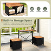 Transforming picnic table with storage, made of PE rattan and acacia wood, ideal for outdoor patios and gardens.