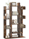 Tree-shaped bookshelf in rustic brown with 13 compartments, ideal for home office organization and display.