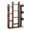 Tree-shaped bookshelf in rustic brown with 13 compartments, ideal for home office organization and stability.