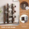 Tree-shaped bookshelf in rustic brown with 13 compartments, designed for stability and organization in home office.