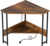 Rustic brown triangle computer corner desk showcasing a sleek design with charging station and sturdy steel legs for.